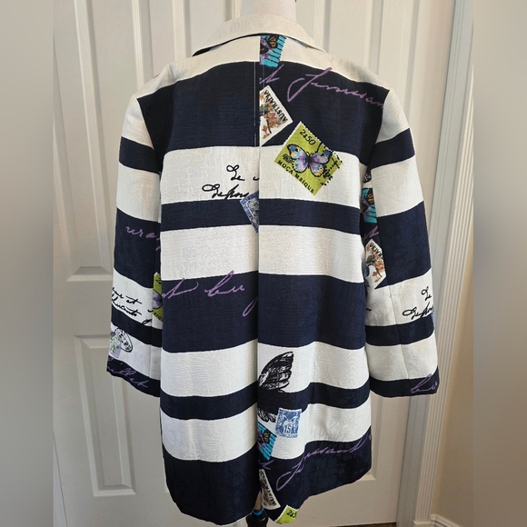 Chico's Postcard Print Stripe Jacket/Fully Lined SZ 2 US 12-14 - Picture 5 of 15
